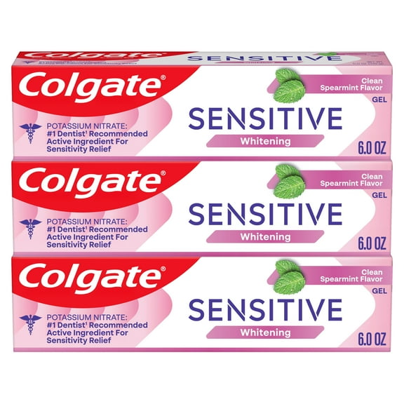 Colgate Sensitive Whitening Toothpaste Gel for Sensitive Teeth, Spearmint, 3 Pack, 6 oz