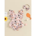 thumbnail image 2 of Suealasg Baby Girl Summer Farm Outfits Newborn Fly Sleeve Chicken Print Romper Jumpsuit and Headband, 2 of 7