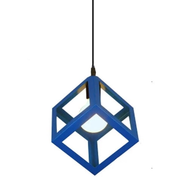 Lámpara colgante moderna con forma de cubo, estilo geométrico, de metal, lámpara de techo E27 para dormitorio, sala de estar, restaurante, 16 cm, azul
