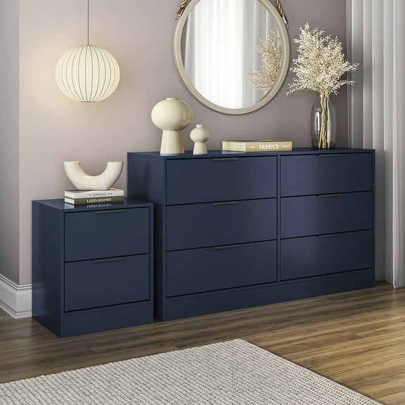 Kappesberg New Fresno 2-Piece Bedroom Set, One 6-Drawer Dresser & One 2-Drawer Nightstand, Blue - for Adults and Teens