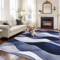 thumbnail image 2 of Rectangle Rug 8x10Ft Watercolor Navy Blue Stripes Soft Indoor Throw Rugs Carpets for Living Dining Bedroom Kids Room Non-Slip Playroom Crawl Rug Floor Mats Abstract Geometric Wave Striped, 2 of 9