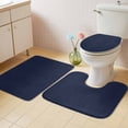 thumbnail image 2 of Solid Dark Blue Bath Mat 3 Piece Bathroom Rug Set, Minimalism Abstract Denim Texture Non Slip Bath Rug Contour Mat and Toilet Lid Cover, Absorbent Shower Mats Soft Bath Rugs and Mats Sets, 2 of 8