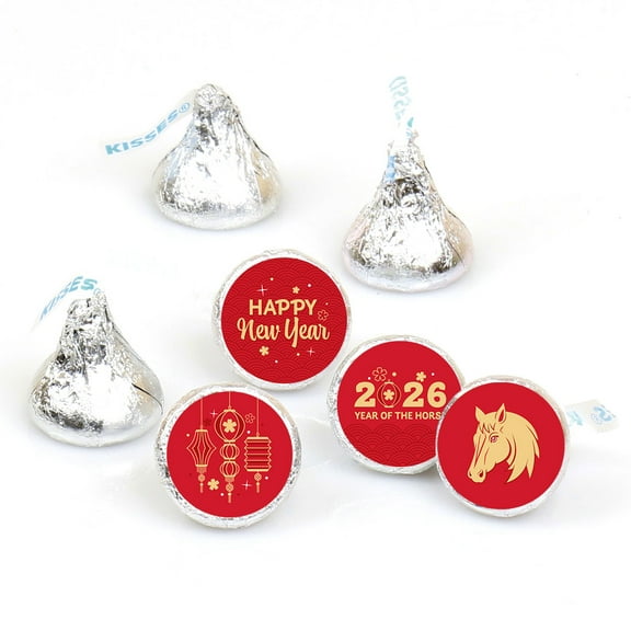 Big Dot of Happiness Lunar New Year - 2026 Year of the Horse Round Candy Sticker Favors - Labels Fit Chocolate Candy (1 sheet of 108)