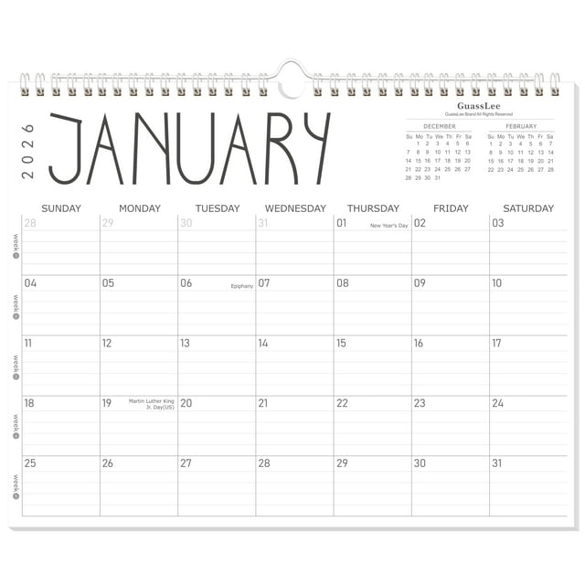 GuassLee Wall Calendar 2026,Calendar Wall from Jan. 2026 to Dec 2026, 14" X 11" Paper Monthly Planner Wall Hanging Calendar with Thick Paper for Office Home Planning & Organizing
