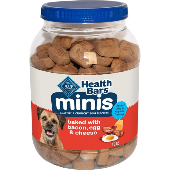 Blue Buffalo Health Bars Mini Dog Treats, Crunchy Biscuits, Bacon, Egg & Cheese, 40oz Tub