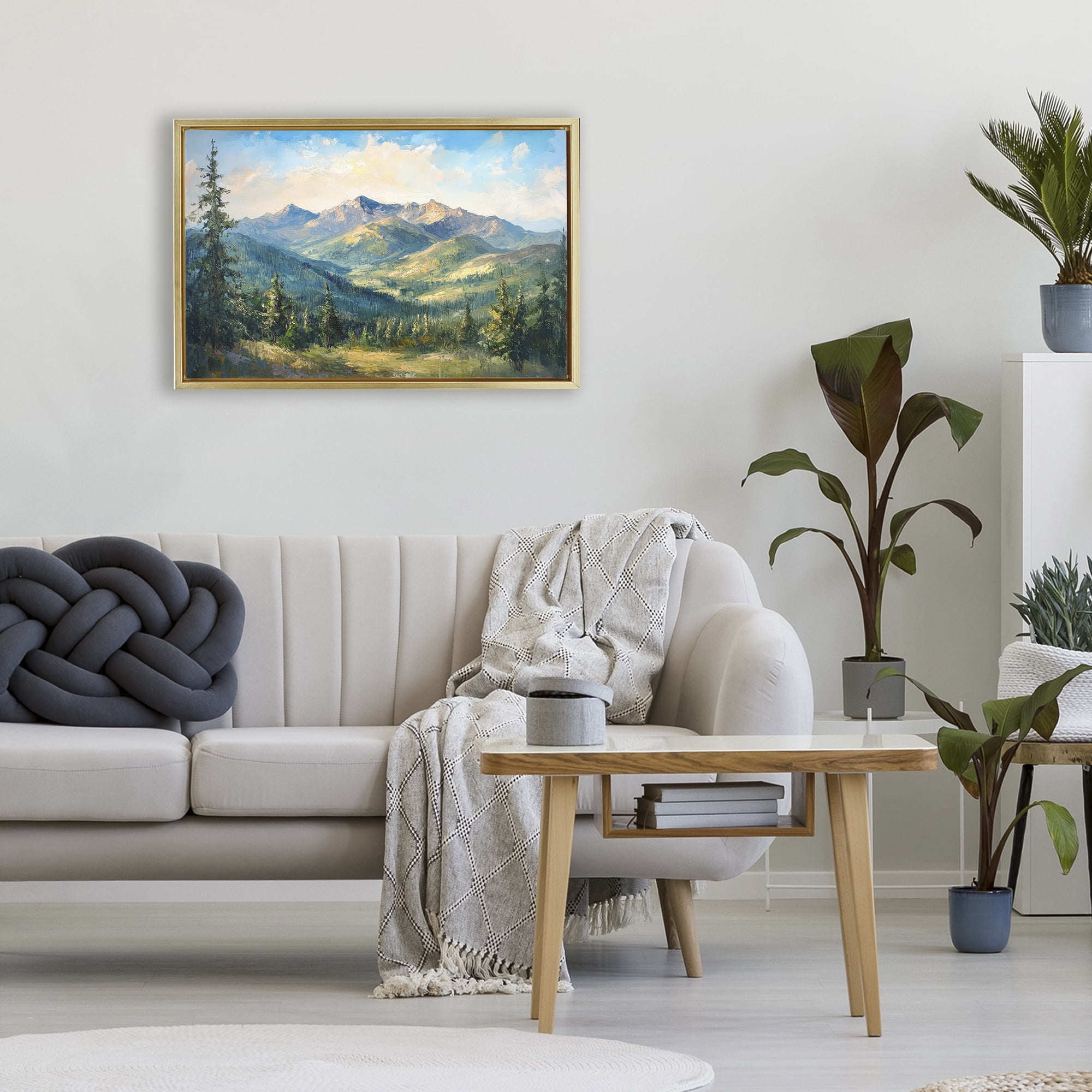 Stupell Industries Valley In The Mountains Gold Framed Floater Canvas Wall Art, design by Petal Prints Design