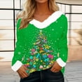 thumbnail image 2 of LEBONYARD Women's Trendy Plush Collar Cuff V-Neck Chic Christmas Tree Printed Pullover Top Casual Long Sleeved Loose Fit Warm Ladies Christmas Top, 2 of 4