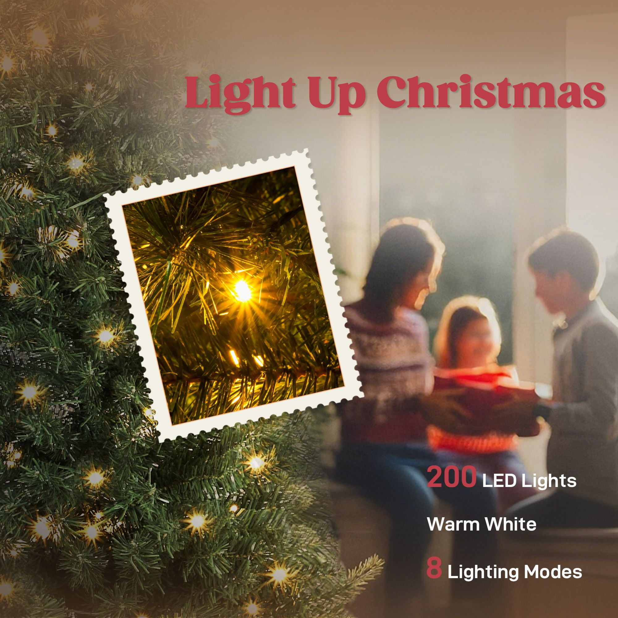 Slim Prelit Christmas Tree with Bent Top, 6 ft High Mountain Fir with 200 Warm White LEDs, 493 Tips, Metal Stand, Indoor Holiday Decor for Small Spaces