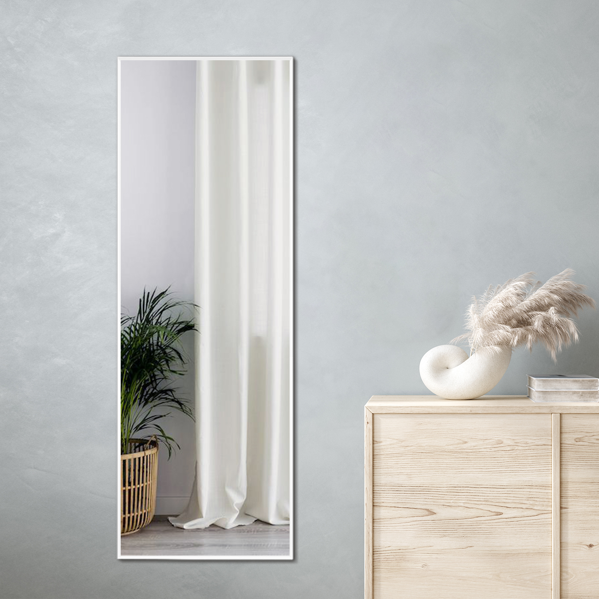 55"x20" Full Length Mirror with Stand Rectangle Floor Mirror Elegant White