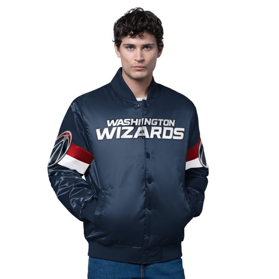 Men's Starter Navy Washington Wizards Triple Option Varsity Full-Snap Satin Jacket