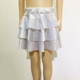 thumbnail image 3 of BFHHYA Metallic Skirt for Girls 3 Layer Ruffle Tiered Mini Skirt Elastic High Waist A Line Flare Skirt Sparkly Party Performance Clothes for Kids, 3 of 7
