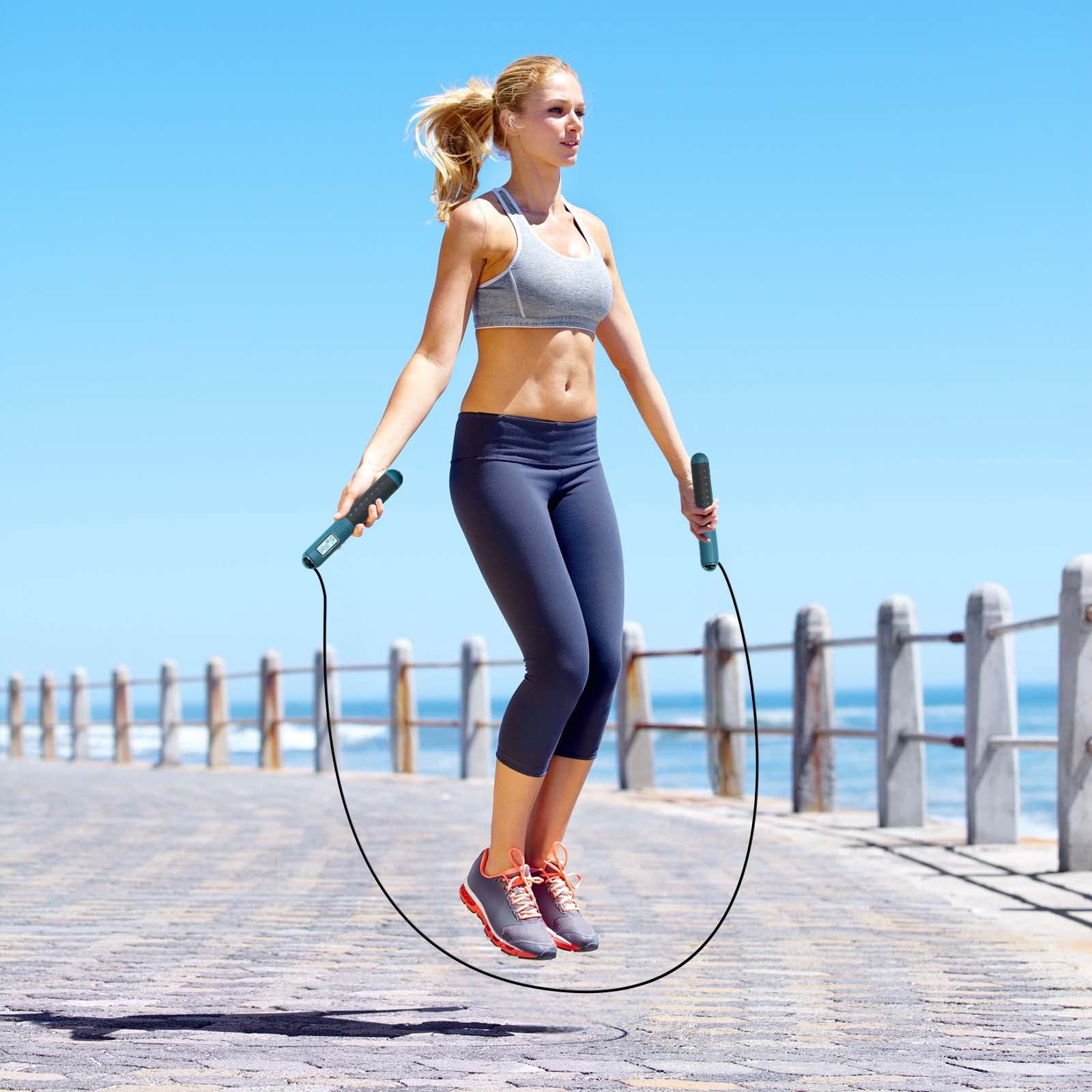 Cordless Weighted Jump Rope with Counter Adjustable Ropeless Skipping Rope for Fitness, Digital Jump Rope with LCD Display for Home Gym Outdoor Workout for Men and Women