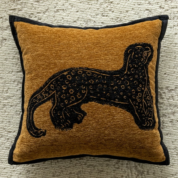 Yellow Background Leopard Cotton Linen Square Cushion Cover Standard Pillow Cover Men Women Home Decor Sofa Armchair Bedroom Living Room 18 x 18 in.