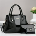thumbnail image 6 of Women's Crocodile Pattern Tote Bag Set, Black, 3-Piece, 6 of 7