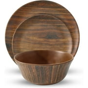 TP 12-Piece Dinnerware Set, Melamine Dishes Set with Bowls and Plates, Dinner Service for 4, Dishwasher Safe, Wood Grain