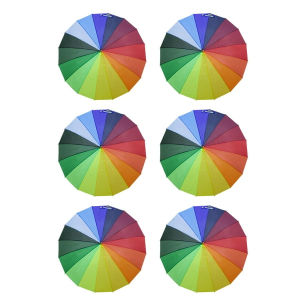 Paraguas Multicolor con Sistema Semiautomático 100 cm Paq, 6 Pzs.