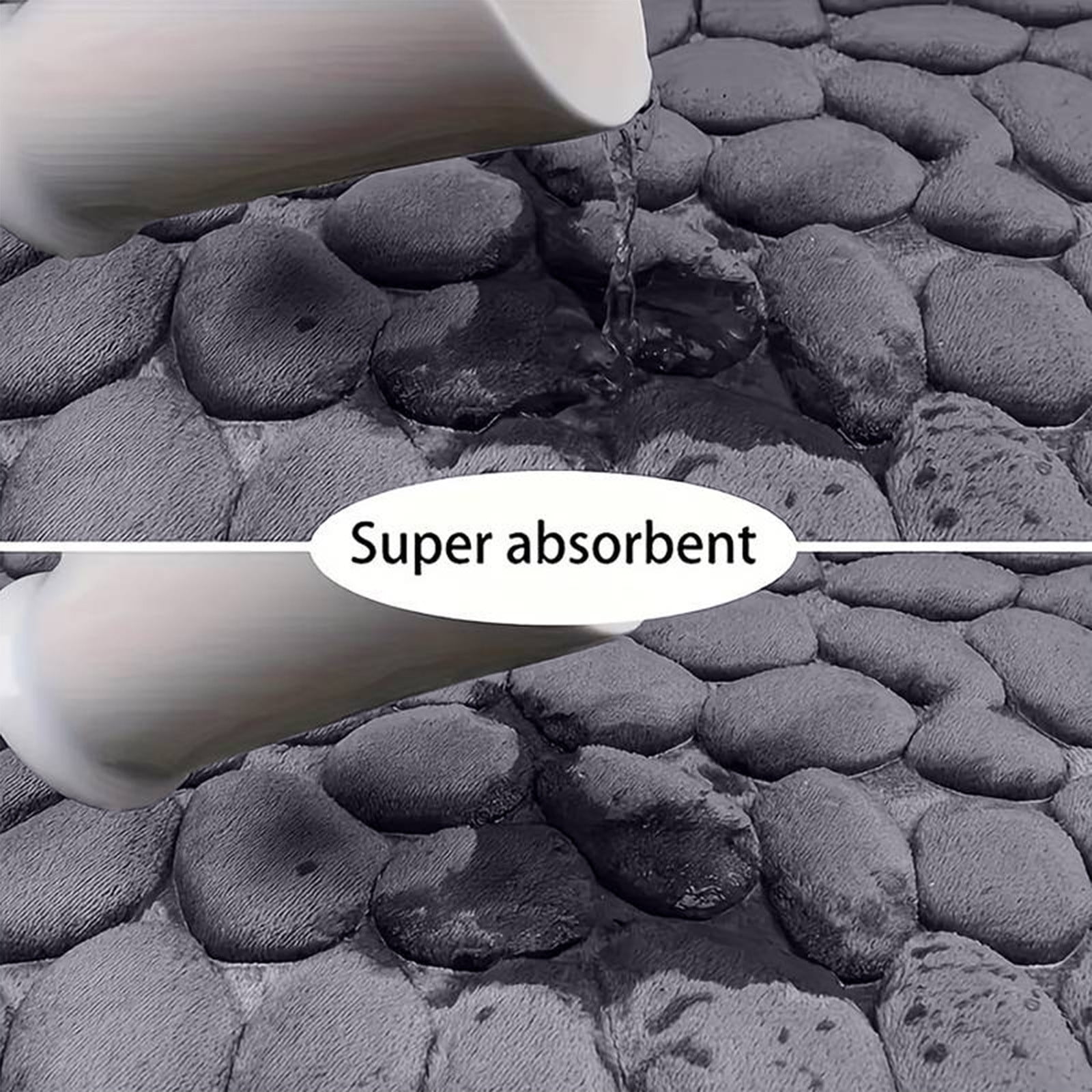 Cobblestone Pattern Rugs Set 2 Piece, Memory Foam Water Absorbent Bath Mats, for Bathroom, Sink, Toilet and Floor (15.7x23.6in+15.7x47.2in, Gray)