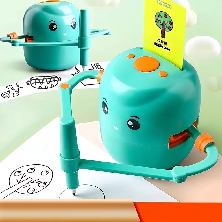 Robot de dessin intelligent pour | Robot gribouillage | avec fonction d'interaction vocale, 100 cartes de vocabulaire et 12 stylos colorés, cadeau éducatif pour les années de 5 ans en