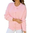 thumbnail image 1 of WEIYLL Hauts pour Femmes Tendance Nœud Bouton Col Rond Manches Longues Couleur Unie Chandail Tricoté Rose Décontracté Hauts d'Automne,G, 1 of 7