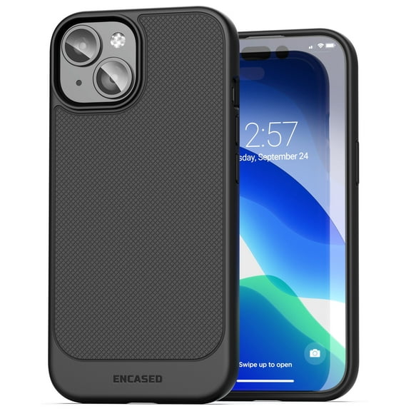 Encased Thin Armor Designed for iPhone 15 Plus Phone Case, Ultra Slim Grip Case (Matte Black)