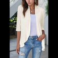 thumbnail image 4 of Cárdigan Abierto para Mujer, 3/4, Drapeado, Punto Suave, Color Albaricoque, Talla S, 4 of 7