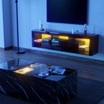 thumbnail image 3 of ChVans Floating TV Stand Wall Mounted for TVs up to 70", High Glossy Entertainment Center with 20 LED Lights, Hanging Remote TV Cabinet Media Console, Black Marbled, 3 of 11