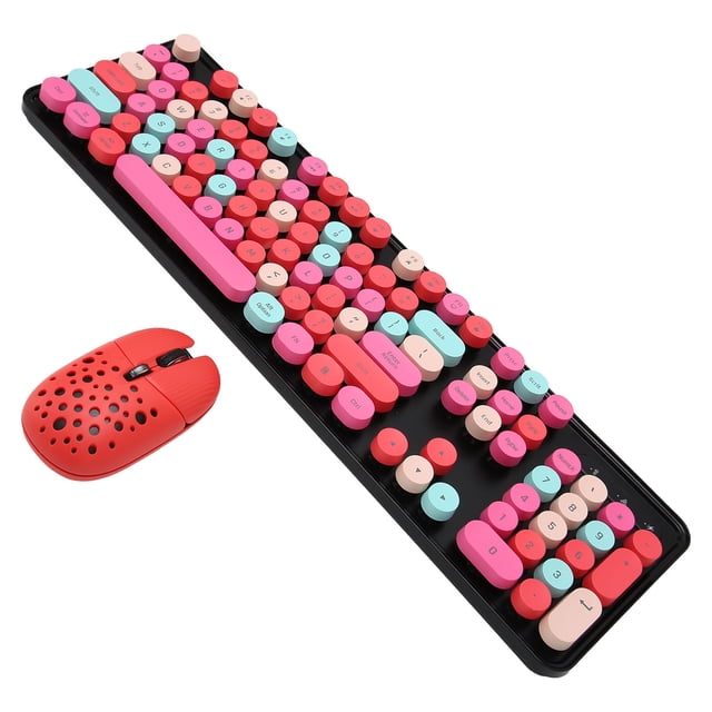 Retro Punk Wireless Keyboard and Mouse Combo, 2.4G USB Keyboard with 3 DPI Adjustable Gaming Mouse Set