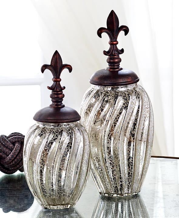 Set of 2 Vintage Glass Decorative Canisters