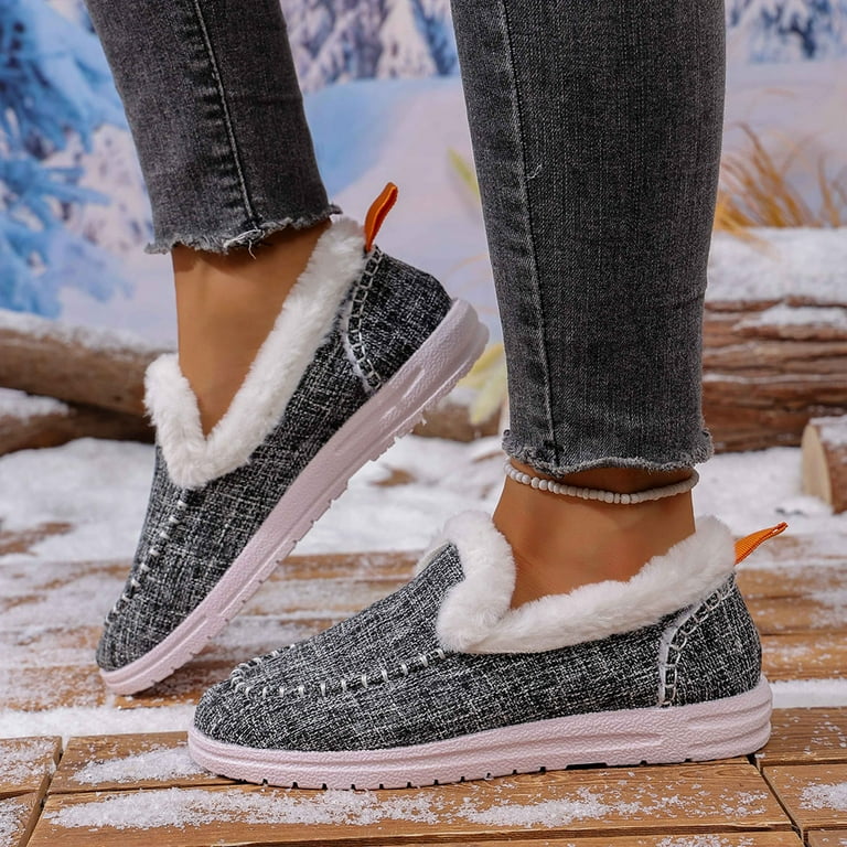 Snow Boots Slip on Penny Loafers for Women Casual Fleece Lined