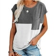 thumbnail image 1 of Nouveaux T-Shirts Décontractés Amples pour Femmes Design Assorti de Couleurs Poche Décor Col Rond Manches Courtes Pulls Top, 1 of 5