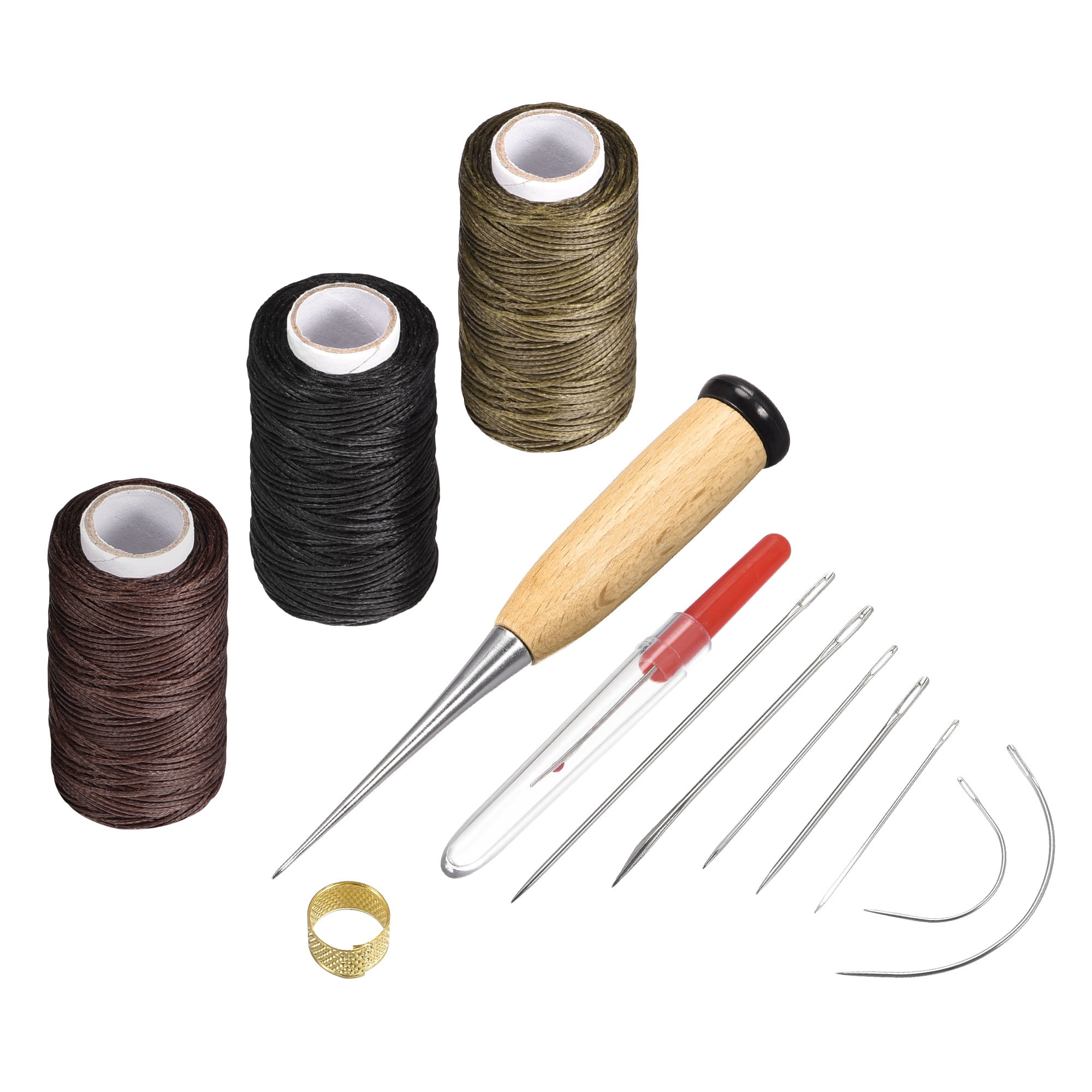 13Pcs Leather Craft Hand Stitching Sewing Tool Thread Awl Waxed Thimble Kit LU 