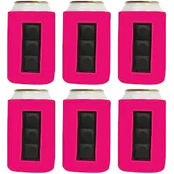 QualityPerfection Magnetic Can Cooler Sleeves ( 3 Magnets ) 4mm Neoprene Can Holder, 6 Hot Pink