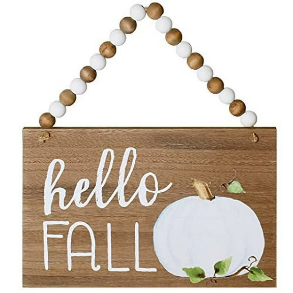 Collins Painting Hello Fall Wood Sign with Wood Bead Hanger, 9"