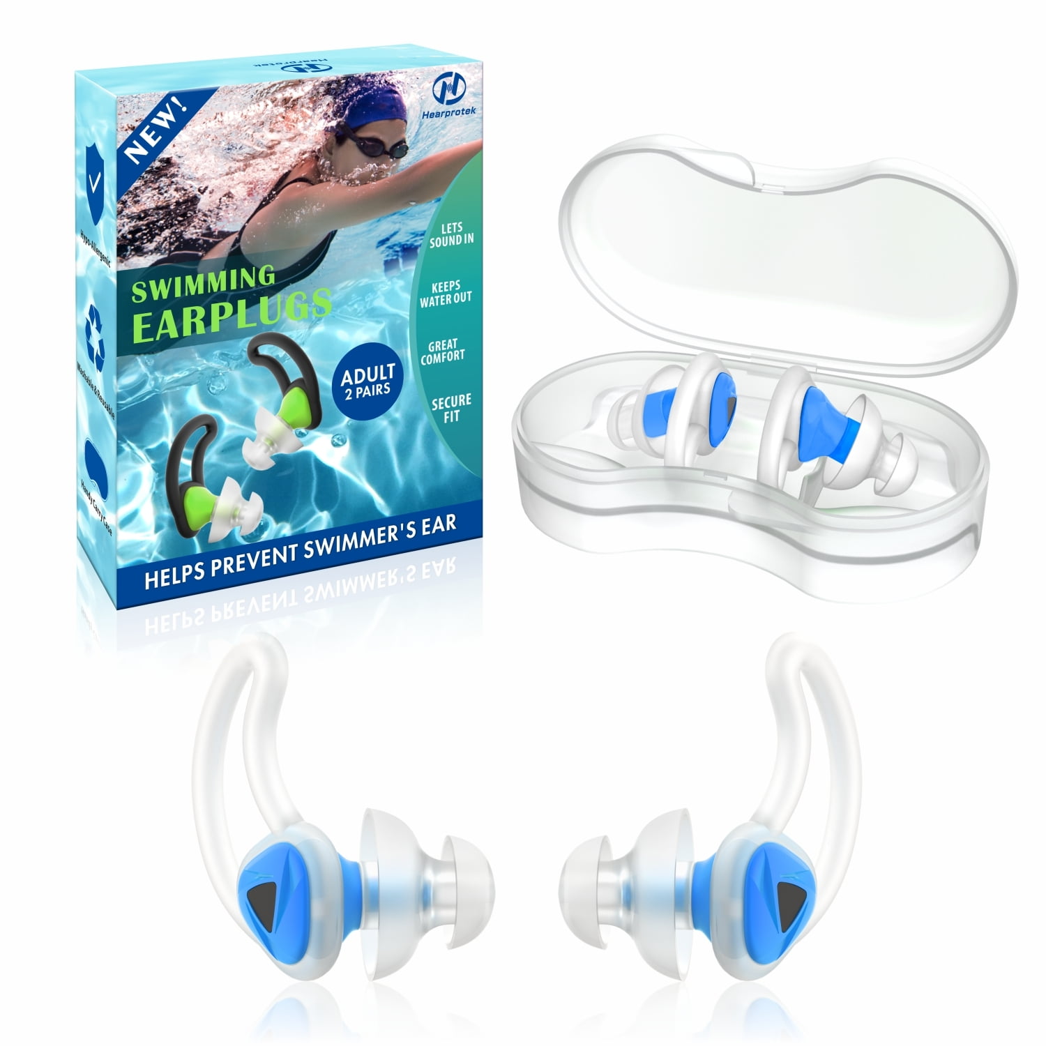 Hearprotek 2 Pairs Swimmer Ear Plugs for Adult, Upgraded Customfit Swimming Earplugs for