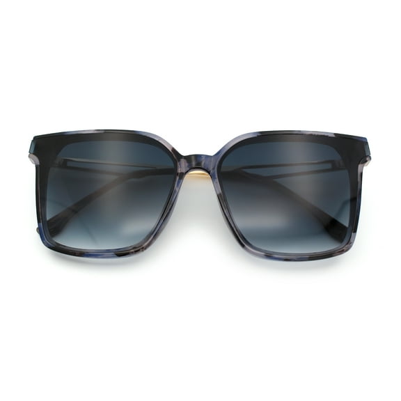 Womens Luxury Designer Inset Lens Metal Arm Horn Rim Plastic Fashion Sunglasses Blue Marble - Blue