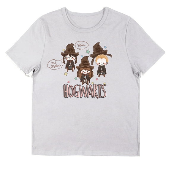 Harry Potter Chibi-Style Hogwarts Team Gryffindor Women's White Crew Neck Short Sleeve Tee-Large