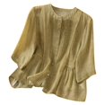 thumbnail image 2 of Lixiuxyad Women's Summer Loose Literary Casual Linen Temperament Solid Color Thin Shirt Top Dressy Casual,Green L, 2 of 7