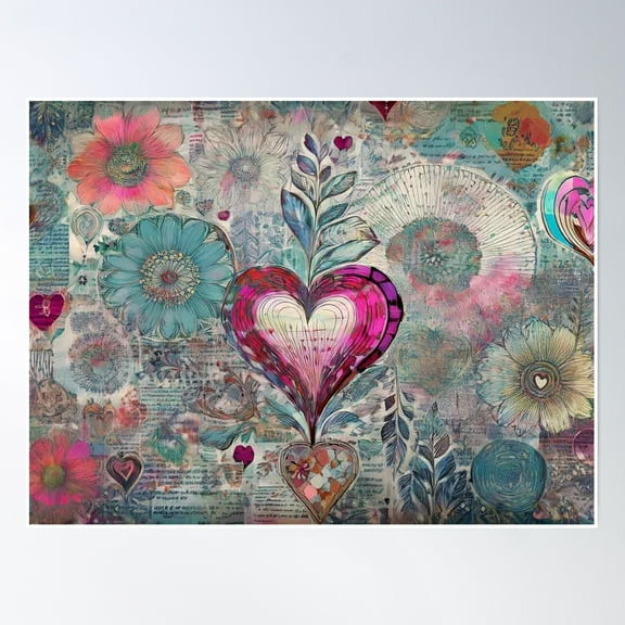 Boho Abstract Pink Heart Poster Wall Art, Modern Wall Decor, 8x12 UNFRAMED