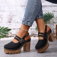 thumbnail image 5 of Rokment Womens Platform Chunky High Heels Mary Jane Mules Sandals Summer Fall Trendy Casual Buckles Leather Closed Toe Block Heeled Slingback Dressy Footwear with Back Straps Black Size 7, 5 of 8