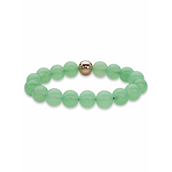 PalmBeach Jewelry Genuine Green Jade and Gold-Plated Beaded Stretch Bracelet 7"