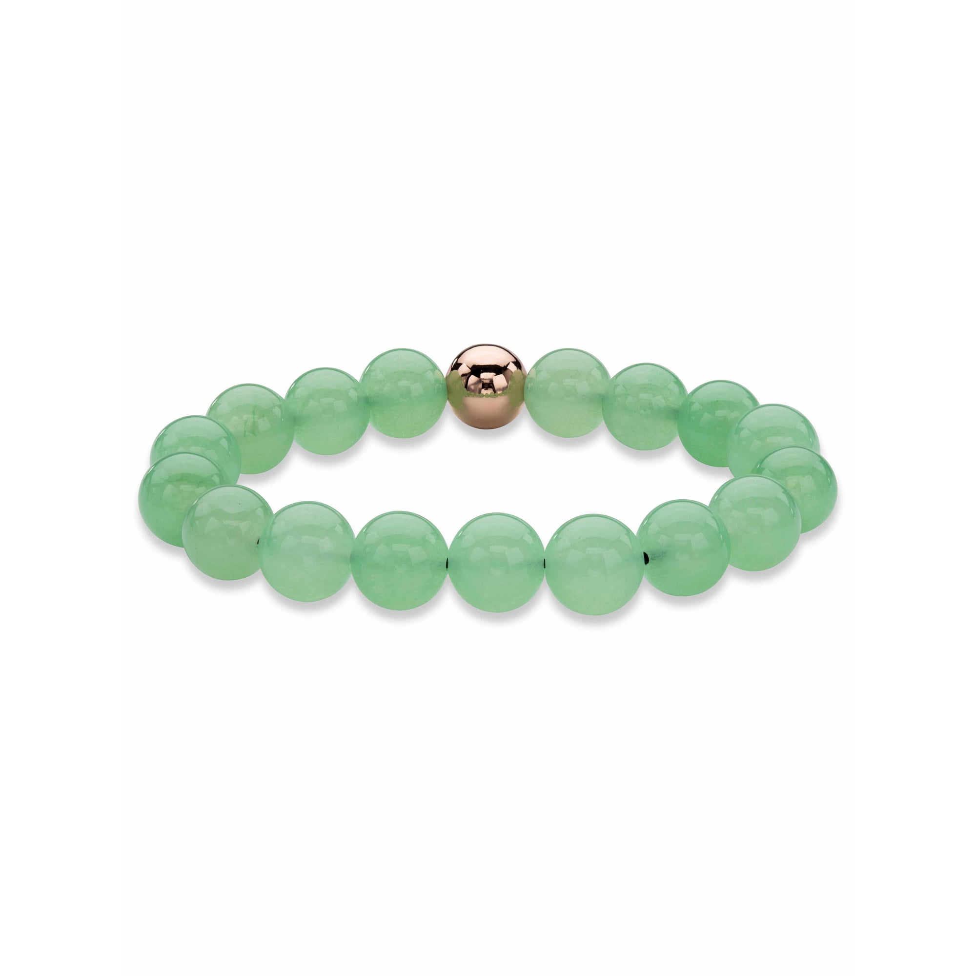 PalmBeach Jewelry Genuine Green Jade and Gold-Plated Beaded Stretch Bracelet 7"