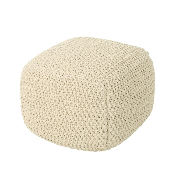 GDF Studio Carson Modern Cotton Knit Square Pouf, Beige