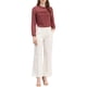 thumbnail image 2 of Blusa de gasa con cuello simulado y volantes de puntos suizos semitransparentes para mujer INSPIRE CHIC en marrón y rojo, 2 of 7