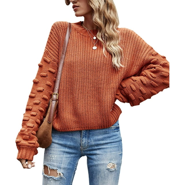 Womens Sweaters Pullover Oversized Deep V Neck Off Shoulder Tops Long Sleeves Loose Knit Sweater