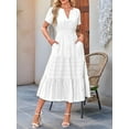 thumbnail image 5 of Womens Summer Casual Midi Maxi Dresses Light-Weight Short Sleeve V Neck Elastic Waist Boho Beach Dress Pockets White S, 5 of 8