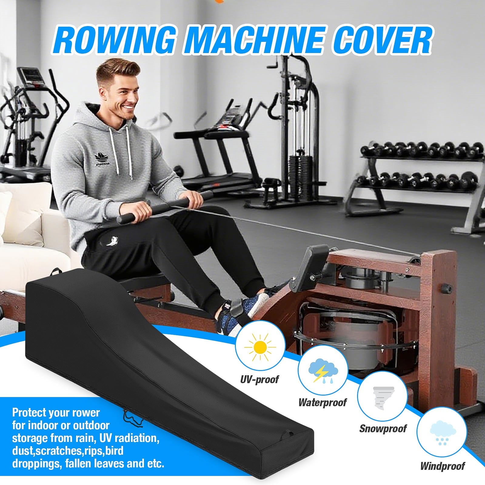 Rowing Machine Protective Cover Exercise Equipment Protector Tear Resistant Design Easy Installation Not Tools Required
