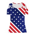 thumbnail image 4 of Fiudx Ofertas Relámpago Top de Manga Corta con Cuello En V y Hombros Descubiertos Sexy para El Día de La Independencia para Mujer, 4 of 4
