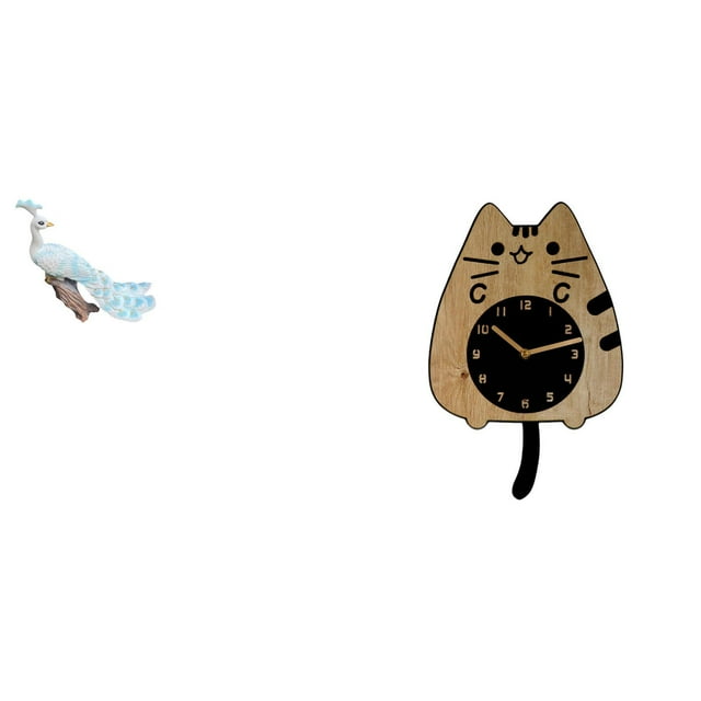 Estatua del pavo real,Estatua de pavo real,adorno de escritorio creativo y divertido,Reloj de pared,Reloj de pared decorativo con diseño de gato para sala de estar,silencioso,Reloj de pared de