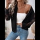 thumbnail image 5 of Chaqueta de Mujer con Encaje en Contraste y Cremallera, Larga Raglán, para Otoño Negro XXL, 5 of 10