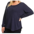thumbnail image 3 of Plus Size Women Long Sleeve 100% Cotton Rhinestone Casual Blouse Tee T Shirt Top Navy 1XL (17057), 3 of 5